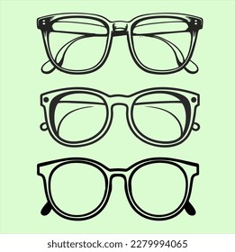 A set of isolated glasses. Model Sunglasses, white. silhouette. Various shapes, vector illustration.