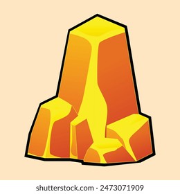 Set of isolated gold mine nuggets and rocks. Piles and heaps of golden gem stones. Solid jewels of natural shapes. Big and small shiny crystals of gemstones. Colored flat vector illustration