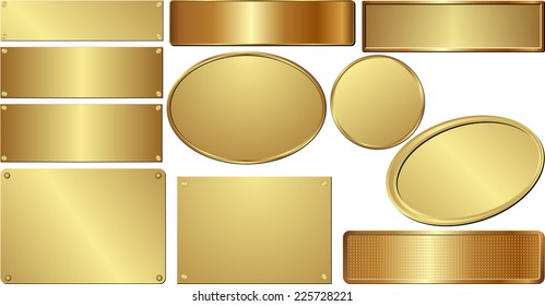 set of isolated golden plaques