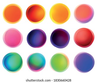 Set of isolated gradient multicolored sphere buttons. Blue, violet, green, red, blue, purple, yellow colors. Vector illustration.
