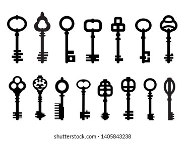 Set of isolated graphical retro keys. Vector illustration..