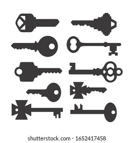 Set of isolated graphical retro keys. Vector illustration
