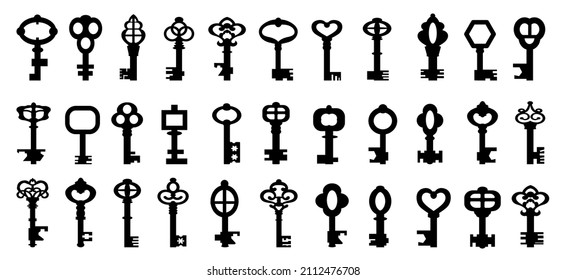 Set of isolated graphical retro keys. Vector illustration.