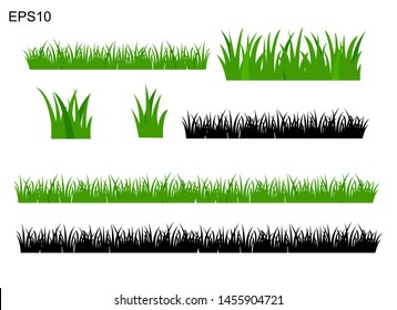 Set Of Isolated Green Grass Design Flat Vector Illustration On White Background