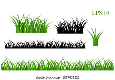 Set of isolated green grass design flat vector illustration on white background