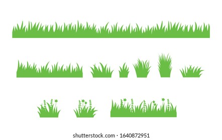 Set of isolated green grass design flat vector illustration on white background