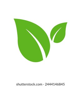 Set of isolated green leaf icons on white background. Abstract natural leaf icons. Elements. Vector illustration.