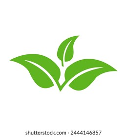 Set of isolated green leaf icons on white background. Abstract natural leaf icons. Elements. Vector illustration.