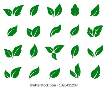 set of isolated green leaves icons on white background