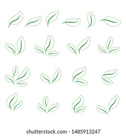 set of isolated green leaves icons on white background