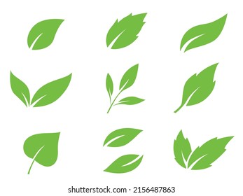 set of isolated green leaves icons on white background