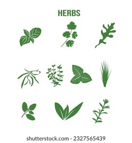 set of isolated green leaves icons on white background