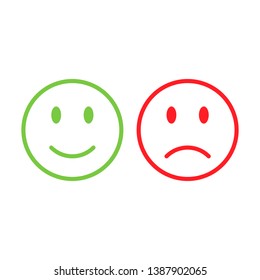 Set Of Isolated Green And Red Emoticons Icons On White Background Flat Design Happy And Unhappy Face