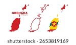  Set of isolated grenada maps. grenada flag overlaid with flag proportions. Maps and traveling around the world