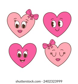set of isolated  groovy retro hearts