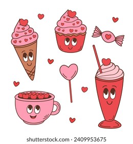 set of isolated groovy retro sweets for Valentine Day