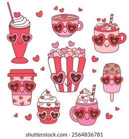 set of isolated groovy whimsical sweets for Valentine Day