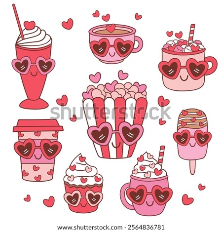 set of isolated groovy whimsical sweets for Valentine Day
