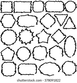 Set of isolated grunge calligraphic frames of different shapes.