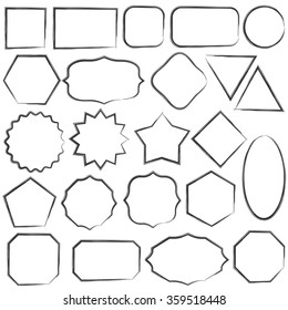 Set of isolated grunge frames of different shapes.