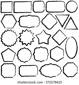 Set of isolated grunge frames of different shapes.