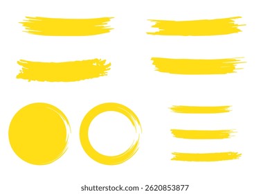 Set of isolated grunge ink brush strokes. Dirty hand drawn inky lines and blobs for graphic design, decoration. Vector brush strokes. 