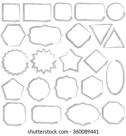 Set of isolated grunge watercolor frames of different shapes.
