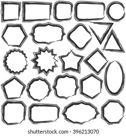 Set of isolated grunge watercolor frames of different shapes.