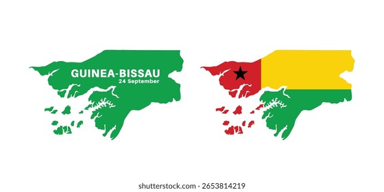 Conjunto de mapas isolados da guiné-bissau. bandeira da guiné-bissau sobreposta com proporções de bandeira. Mapas e viagens ao redor do mundo