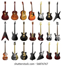 Set Of Isolated Guitars