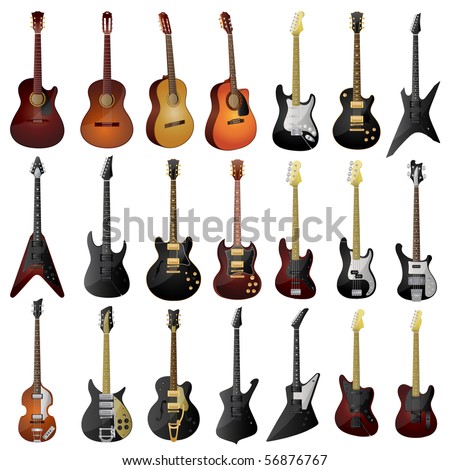 Set of isolated guitars