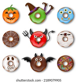 set of isolated halloween donuts