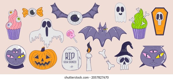 Set of isolated halloween elements - vector illustration, eps stock illustration