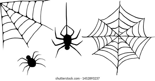A set of isolated halloween items. Vector spiders and cobwebs