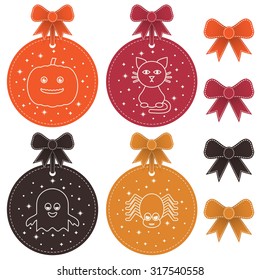 set of isolated halloween label decorations with ribbons