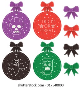 set of isolated halloween label decorations with ribbons