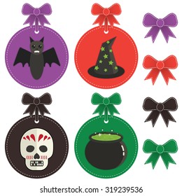 set of isolated halloween label decorations with ribbons