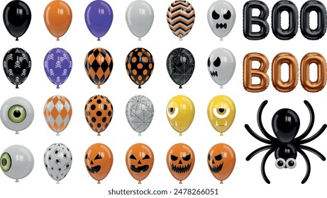 set of isolated halloween party balloons. collection of halloween helium balloons