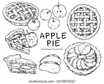 Conjunto de ilustración de dibujo de contorno de Apple Pie dibujado a mano aislado