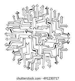 Set of isolated hand drawn arrows. Monochrome vector illustration.