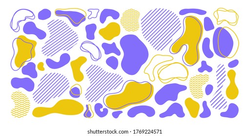 Set of isolated hand drawn colorful shapes. Memphis trendy vector style. Neon colors