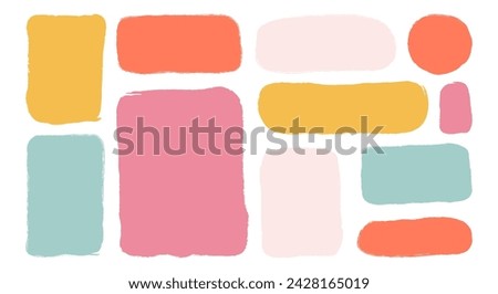 Set isolated hand drawn colorful doodle paper frames. Collection various empty textured textboxes. Different geometric shapes of speech bubbles with rough edges. Minimalist quote posters.