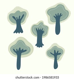 conjunto aislado de árboles de fantasía dibujados a mano