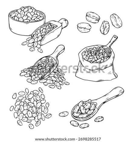 Set of isolated hand drawn pile of oat flakes outline drawing illustration