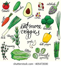 Set of isolated hand drawn vector vegetables 