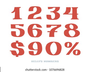 Set of isolated hand lettered slab serif numbers