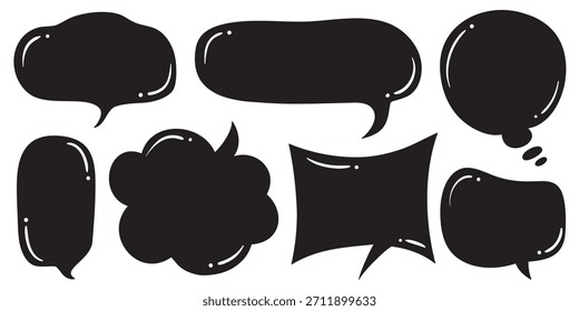 Set of isolated hand-drawn black speech bubbles. Doodle set elements. Speech bubble illustrations.