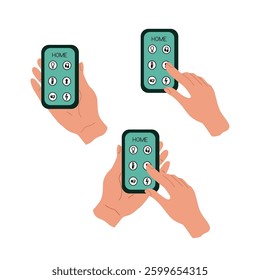 A set of isolated hands holding a smartphone
