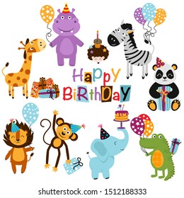 Set Isolated Happy Birthday Animals Vector Stock Vector (Royalty Free ...