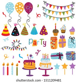 set of isolated Happy Birthday party decorations - vector illustration, eps